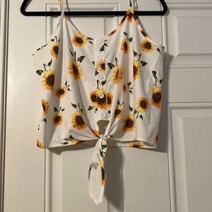 Sunflower Print Button Front Tie Hem Cami Top